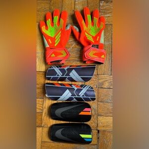 Adidas Predator Goalkeeper gloves and Ghost shin guards bundle